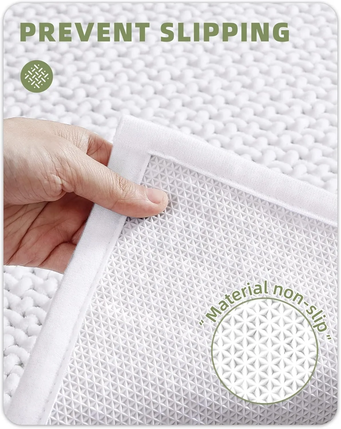 Color&Geometry White Chenille Bathroom Rugs- Non Slip, Absorbent, Quick Dry, Thin, Washable- 16"x24" Small Bath Mat Carpet Bath Rugs for Bathroom Floor, Shower, Sink, Vanity