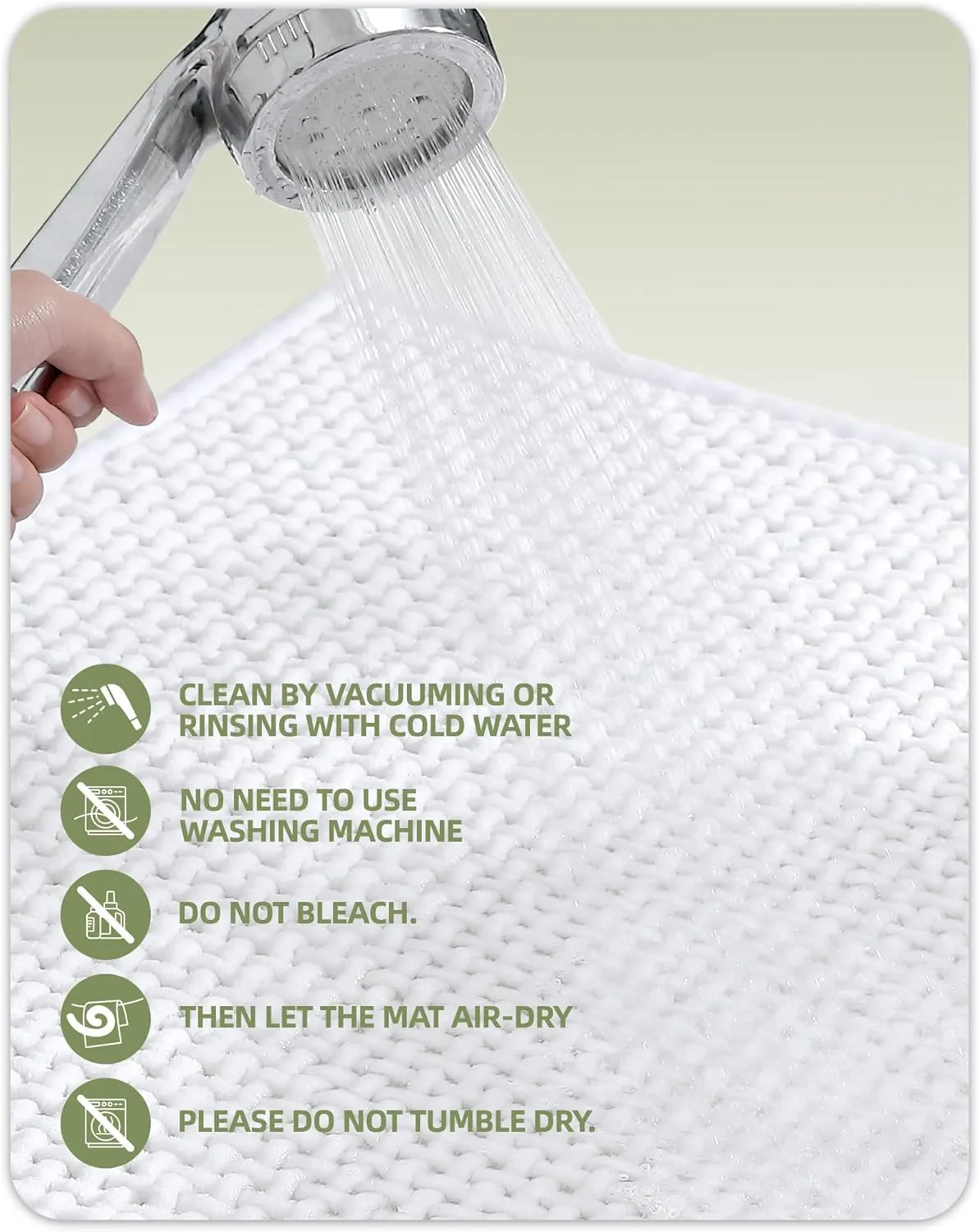 Color&Geometry White Chenille Bathroom Rugs- Non Slip, Absorbent, Quick Dry, Thin, Washable- 16"x24" Small Bath Mat Carpet Bath Rugs for Bathroom Floor, Shower, Sink, Vanity