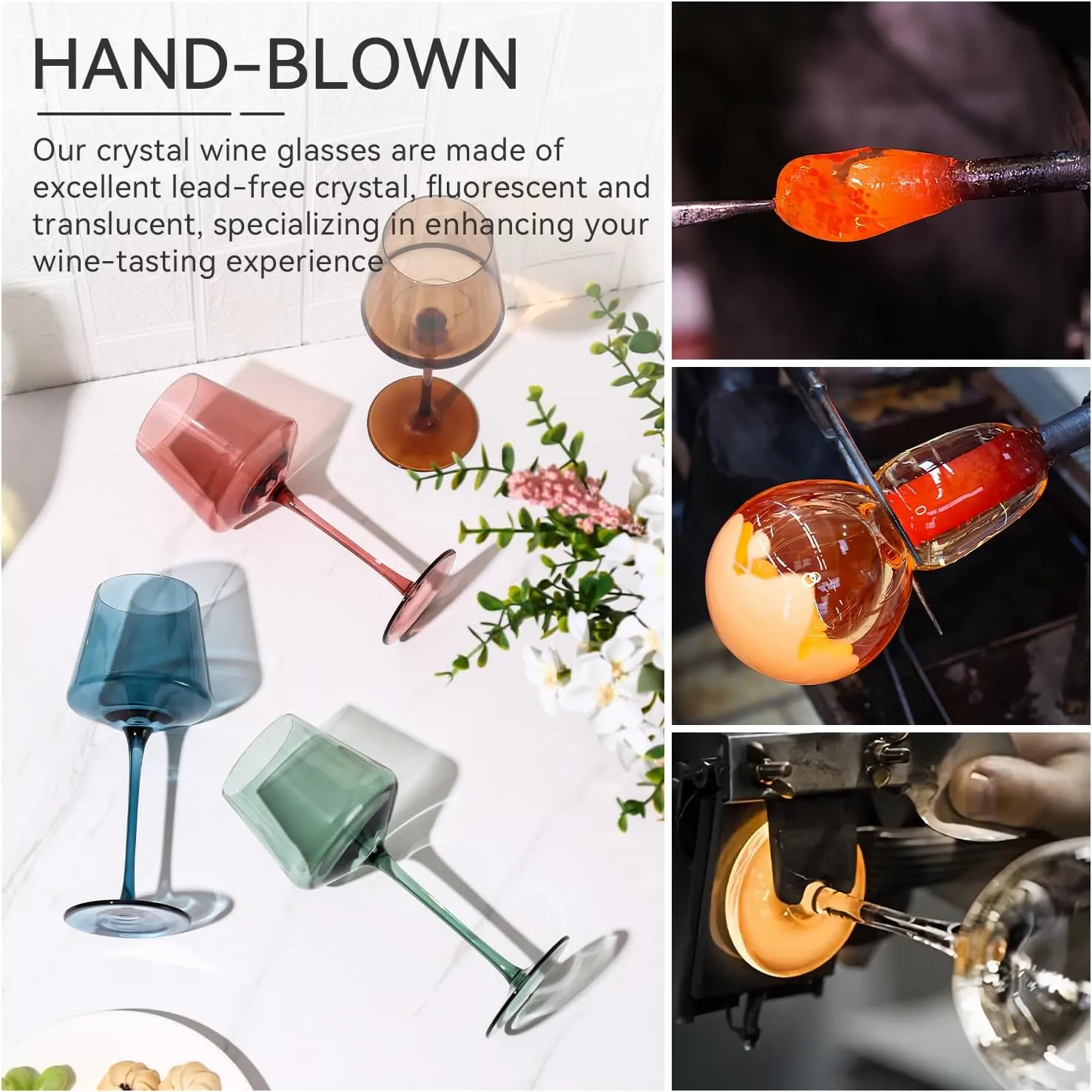 Colored Wine Glasses Set of 6-18oz【Hand Blown】Crystal Colorful Wine Glasses with Stem-Muticolor Wine Glass Wedding gift set for wine lovers Red White Wine Dinner
