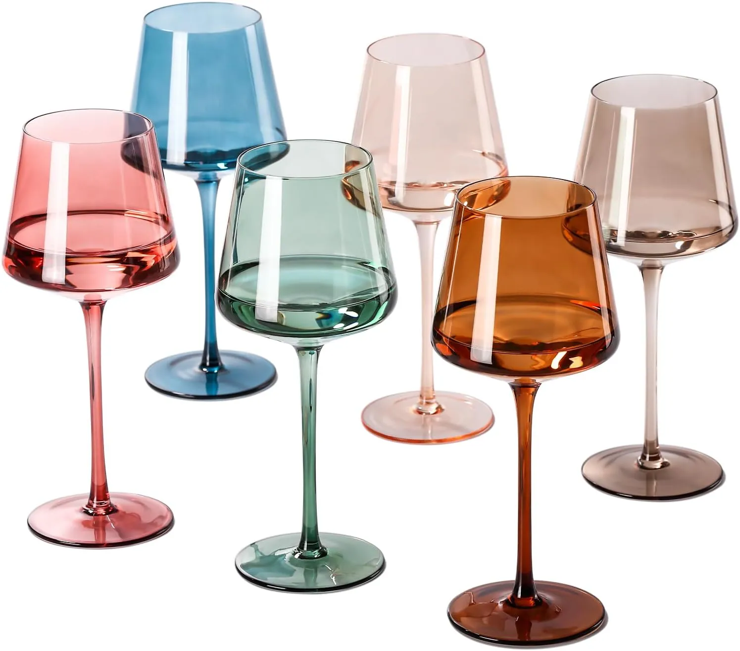 Colored Wine Glasses Set of 6-18oz【Hand Blown】Crystal Colorful Wine Glasses with Stem-Muticolor Wine Glass Wedding gift set for wine lovers Red White Wine Dinner