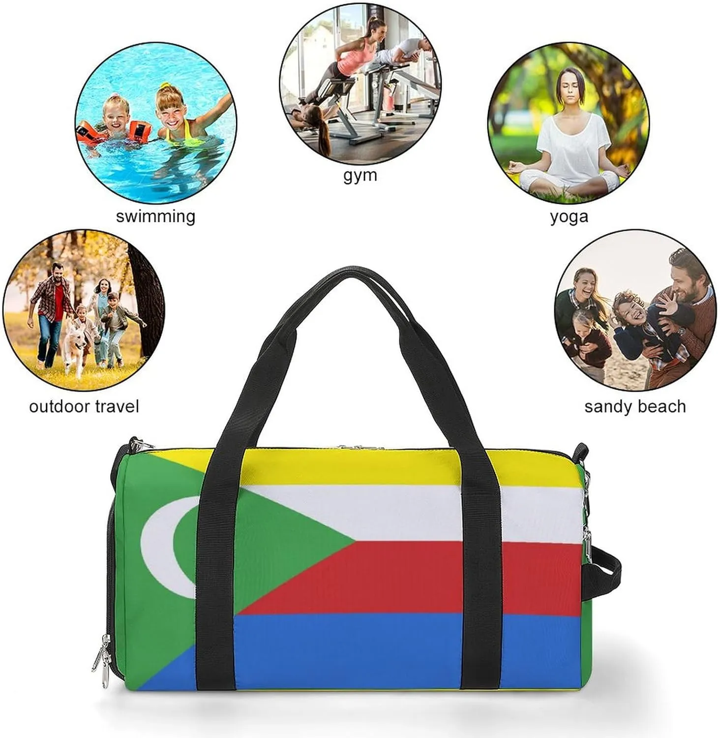 Comoros Flag Gym Duffel for Boys Girls with Shoe Compartment and Wet Pocket