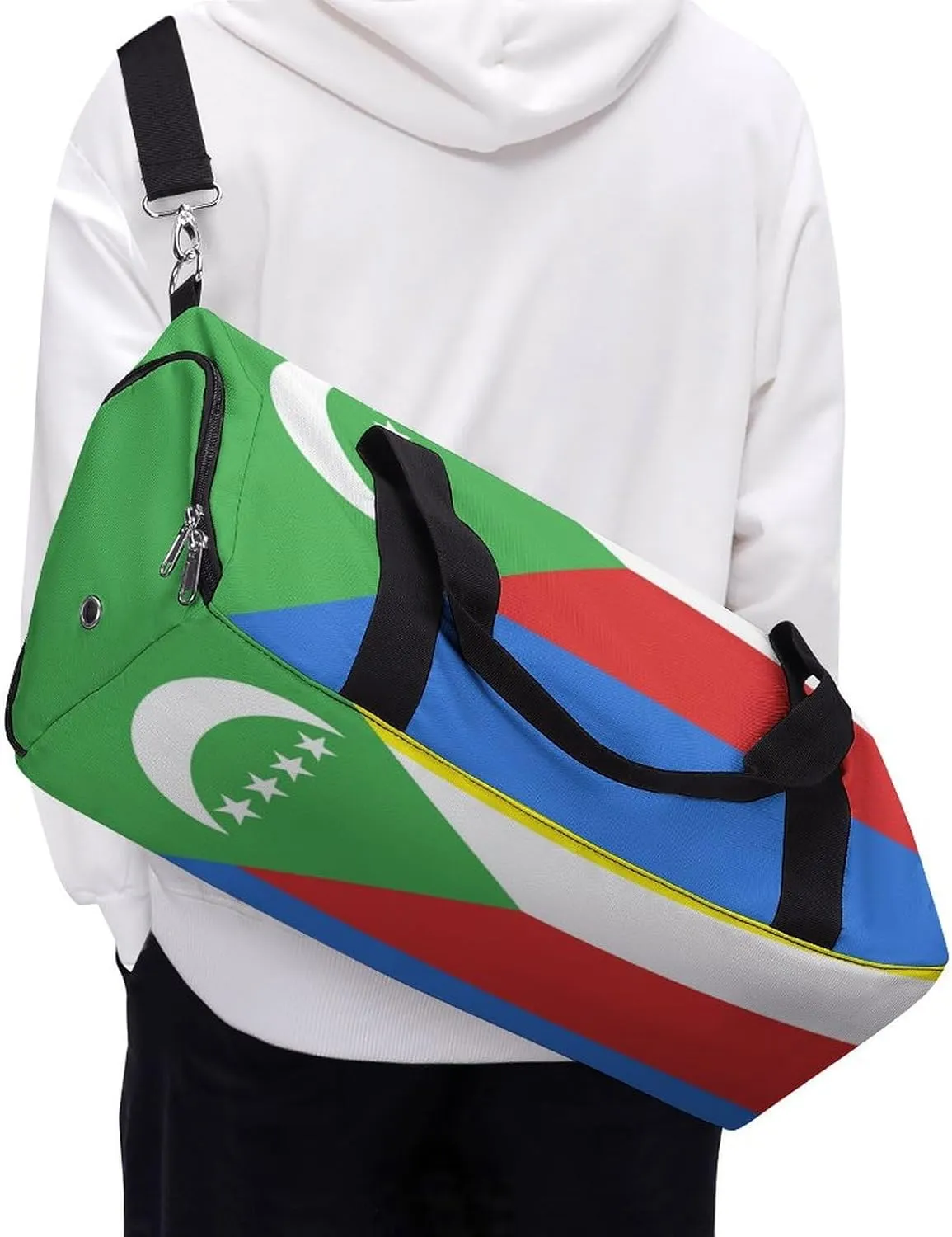 Comoros Flag Gym Duffel for Boys Girls with Shoe Compartment and Wet Pocket