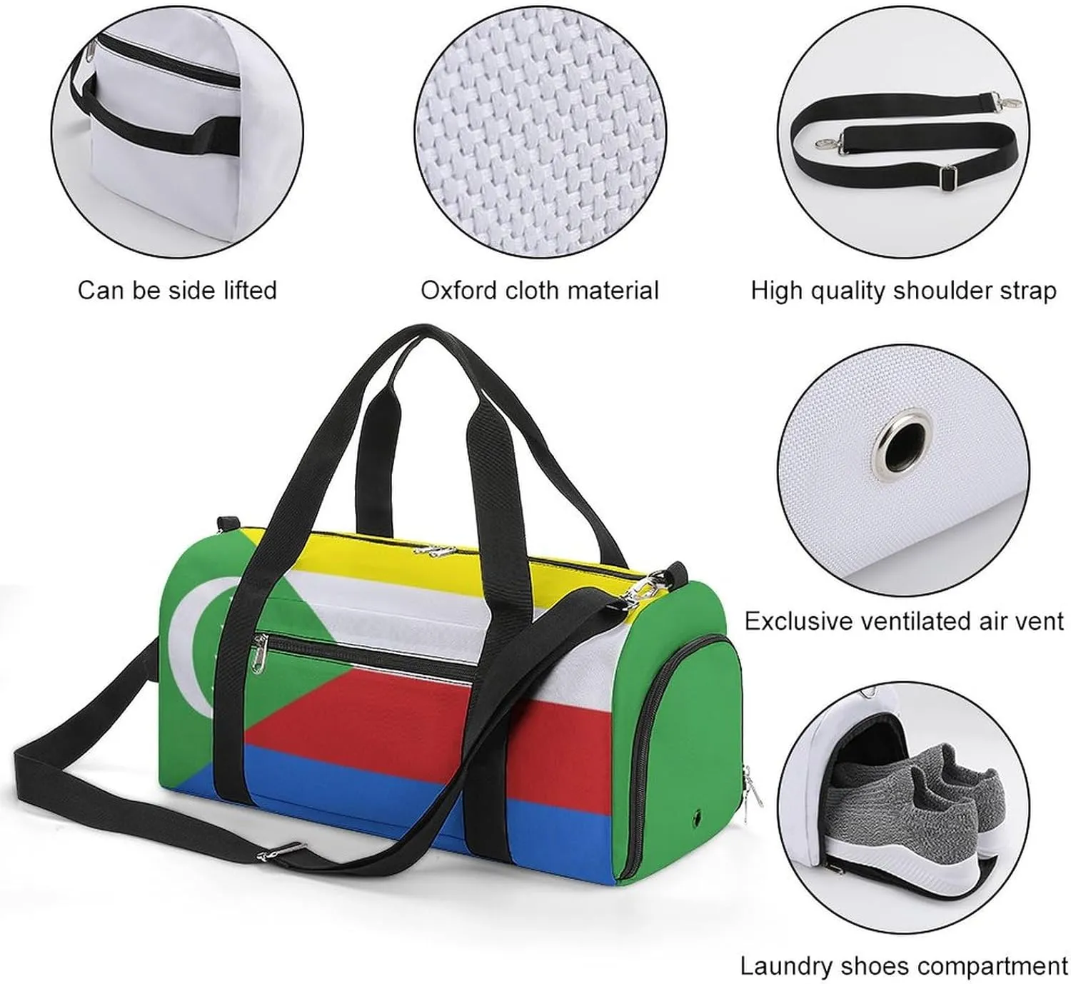 Comoros Flag Gym Duffel for Boys Girls with Shoe Compartment and Wet Pocket
