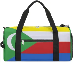 Comoros Flag Gym Duffel for Boys Girls with Shoe Compartment and Wet Pocket