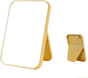 Compact Vanity Mirror Household Makeup Mirror Desktop Foldable Standing High-Definition Makeup Mirror Portable Square Makeup Mirror Salon Hairdressing Mirror (Color : Yellow, Size : Small)