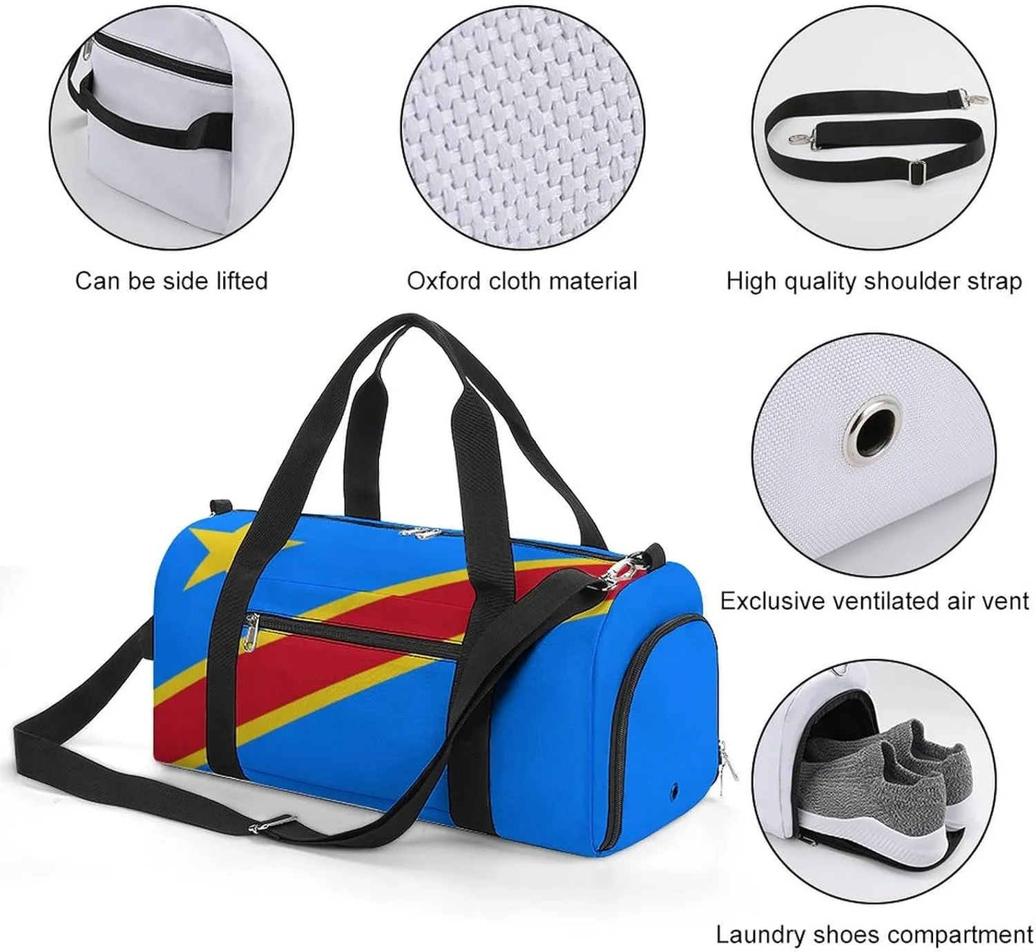 Congo Flag Gym Bag for Men Women with Shoe Compartment Waterproof Sports Travel
