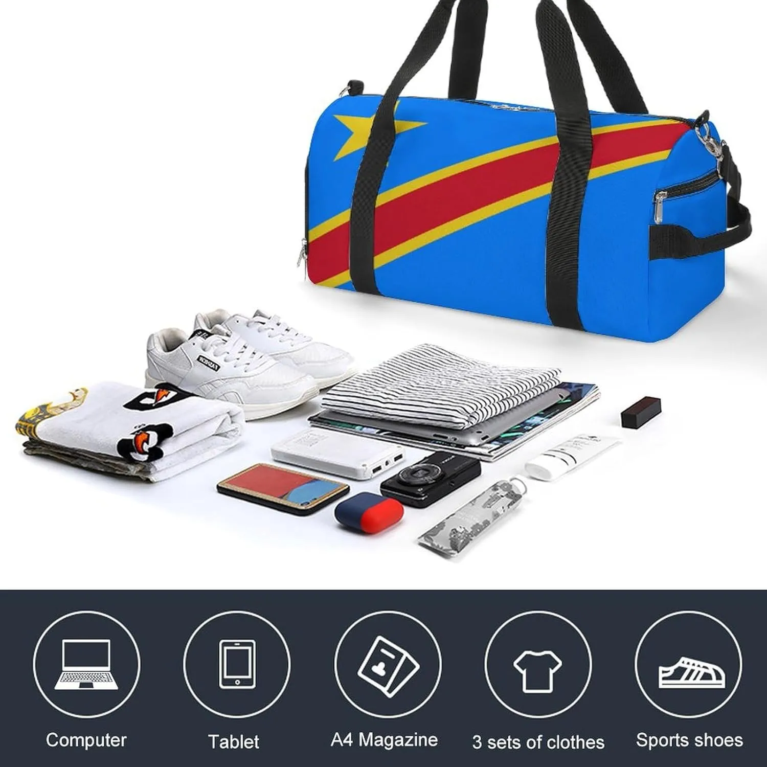 Congo Flag Gym Bag for Men Women with Shoe Compartment Waterproof Sports Travel