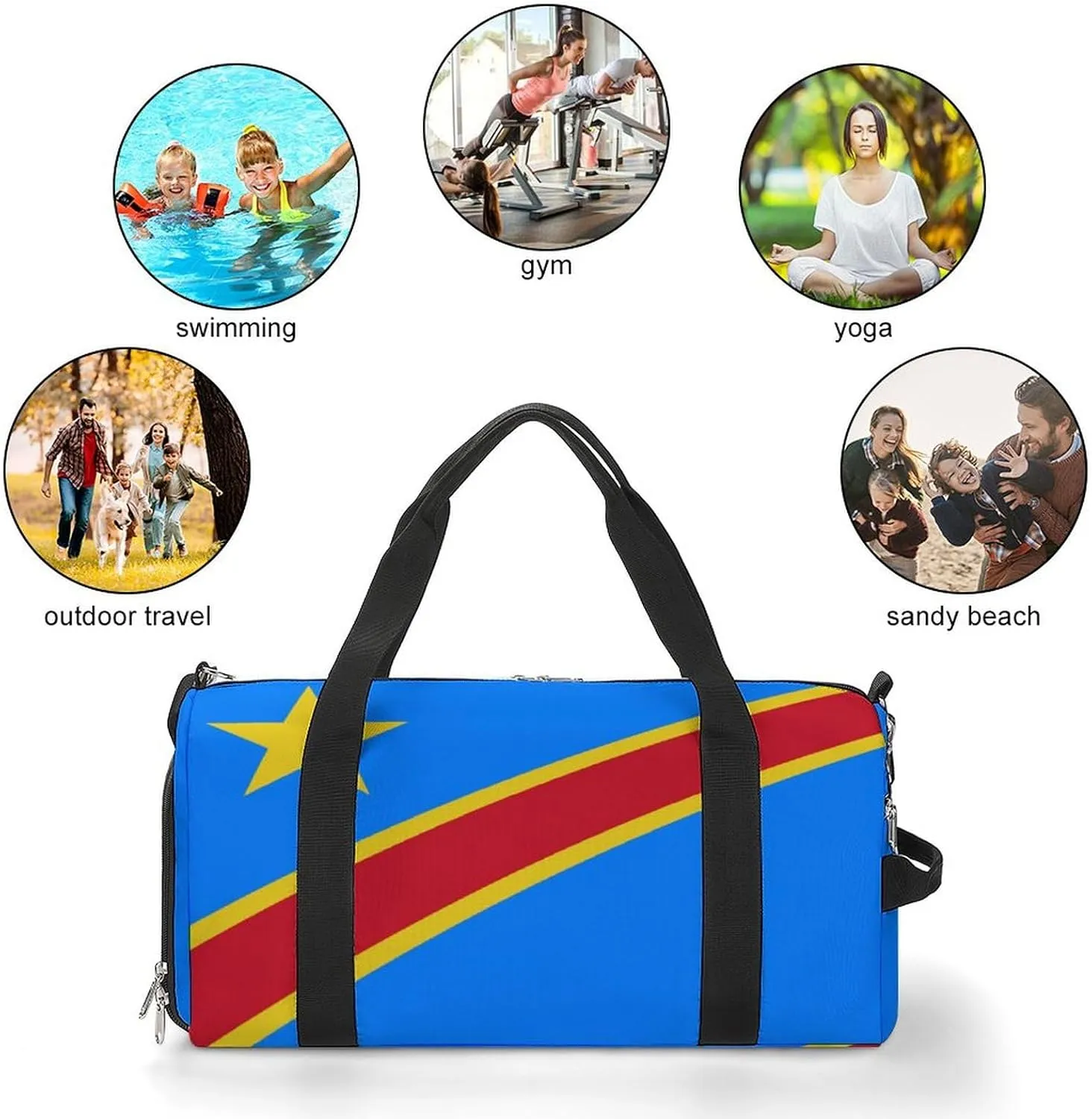 Congo Flag Gym Bag for Men Women with Shoe Compartment Waterproof Sports Travel