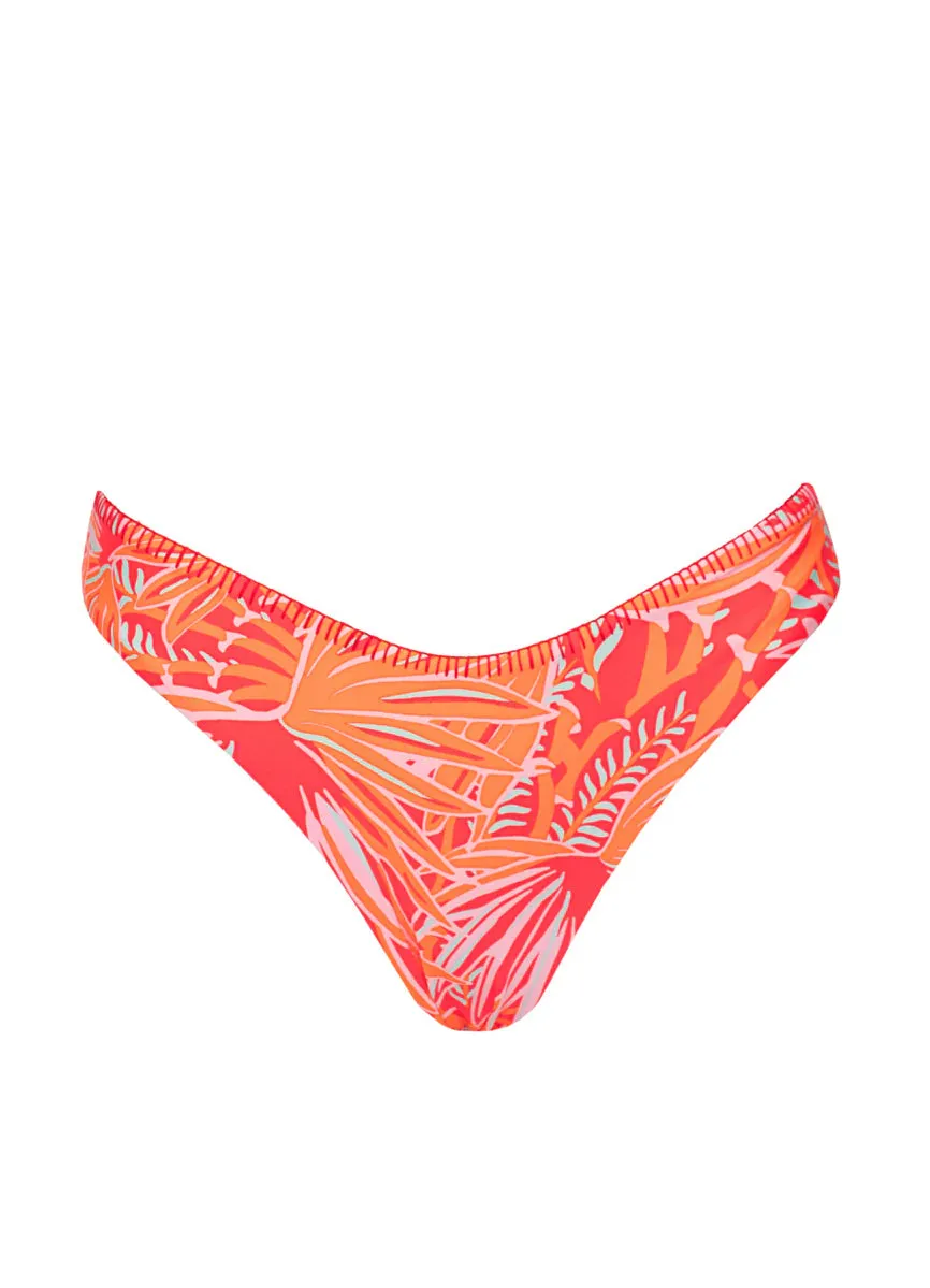 Coral Foliage Flirt Low Rise Thin Side Bikini Bottom