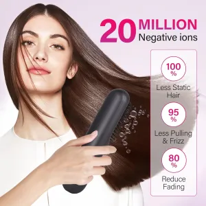 Cordless Hair Straightener Brush Hot Comb Hair Straightening Iron Wireless Heat Combs, Anti Burn for Natural Black Hair Beard Wigs Wonmen Gifts - Grey