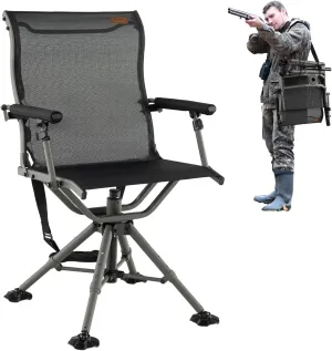 COSTWAY Folding Hunting Chair, 360° Silent Swivel Hunting Blind Chair w/Oversized Duck Feet & Padded Armrests, 400 LBS Load Capacity, Portable Ground Hunting Chair for Outdoor Fishing Camping