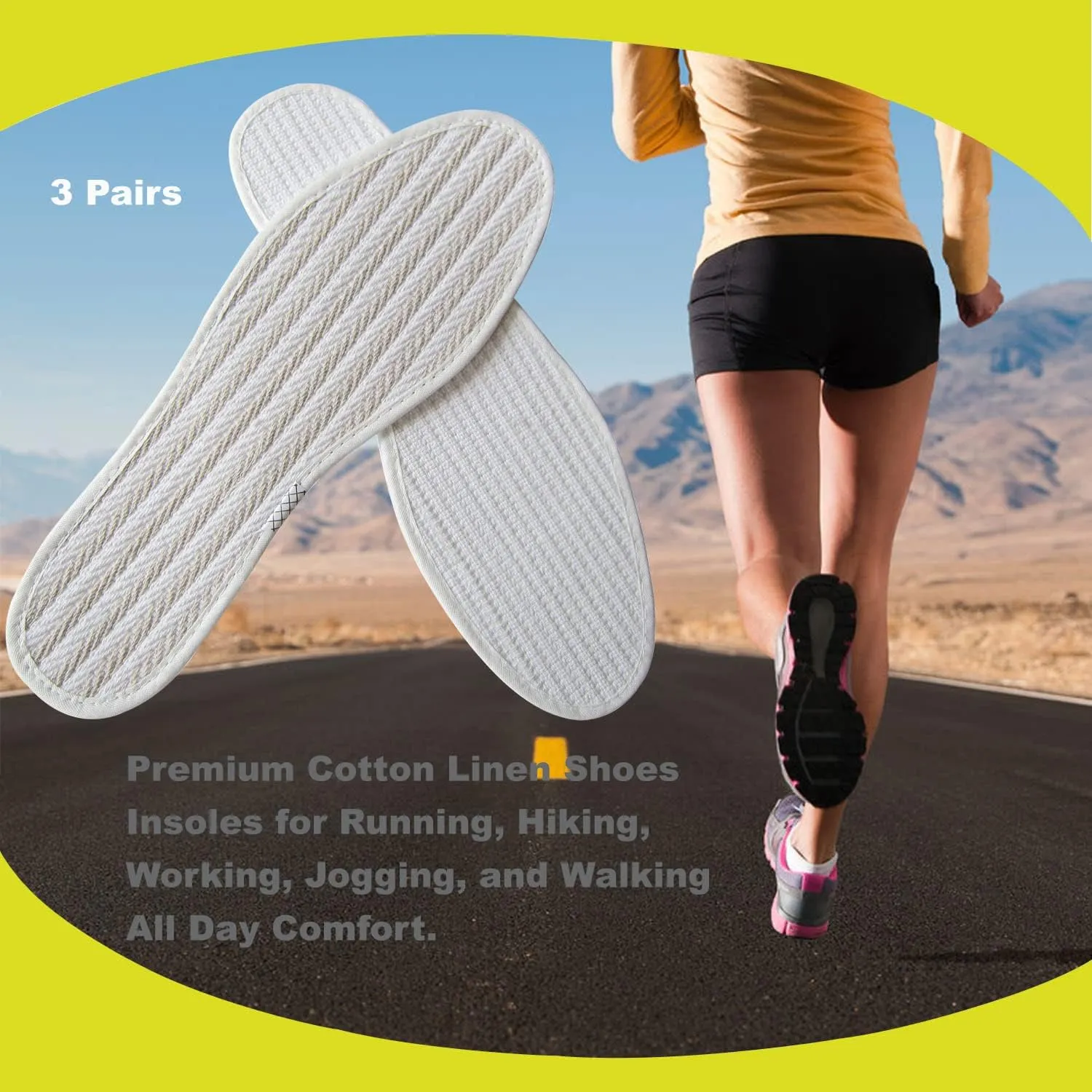 Cotton Linen Shoe Insoles for Men Thin Flat Shoe Inserts for Men Boot White Cloth Fabric Shoe Liner for Sweat Absorbing Comfortable Cotton Soles, 3 Pairs/Women 8.5/Men 6.5 M US