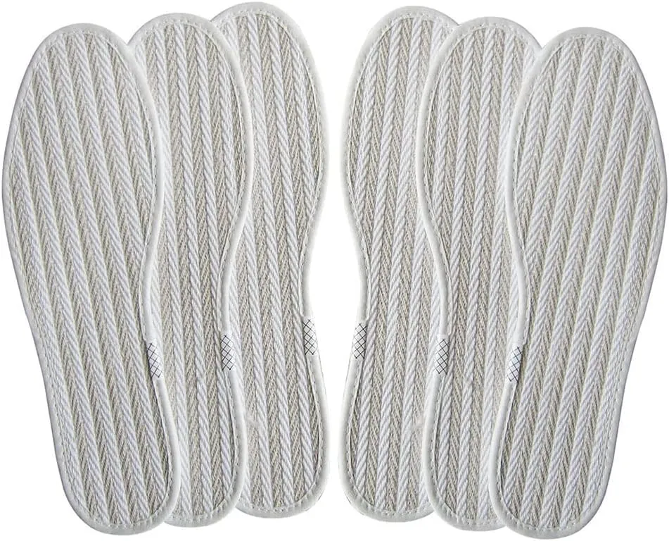 Cotton Linen Shoe Insoles for Men Thin Flat Shoe Inserts for Men Boot White Cloth Fabric Shoe Liner for Sweat Absorbing Comfortable Cotton Soles, 3 Pairs/Women 8.5/Men 6.5 M US