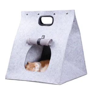 Cozy Carry A-Frame Felt Handle Portable Grey Cave Pet Foldable Cat & Excellent service Bed Easy Teepee with - Buy-more-save-more
