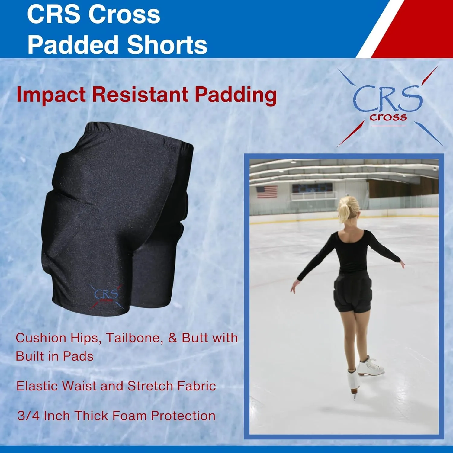 CRS Cross Padded Figure Skating Shorts. Crash Pad Pants for Roller, Inline, Ice Skating, Snowboarding, and Skiing. Fall Impact Protection for Butt, HIPS, and Tailbone