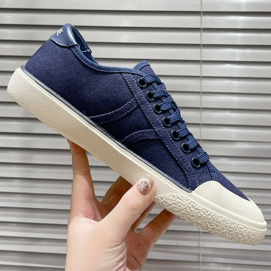 Cutting-edge TRIOMPHE JANE LACE-UP Celine IN SNEAKERS NAVY PATCH CANVAS WITH AND Supportive LOW CALFSKIN