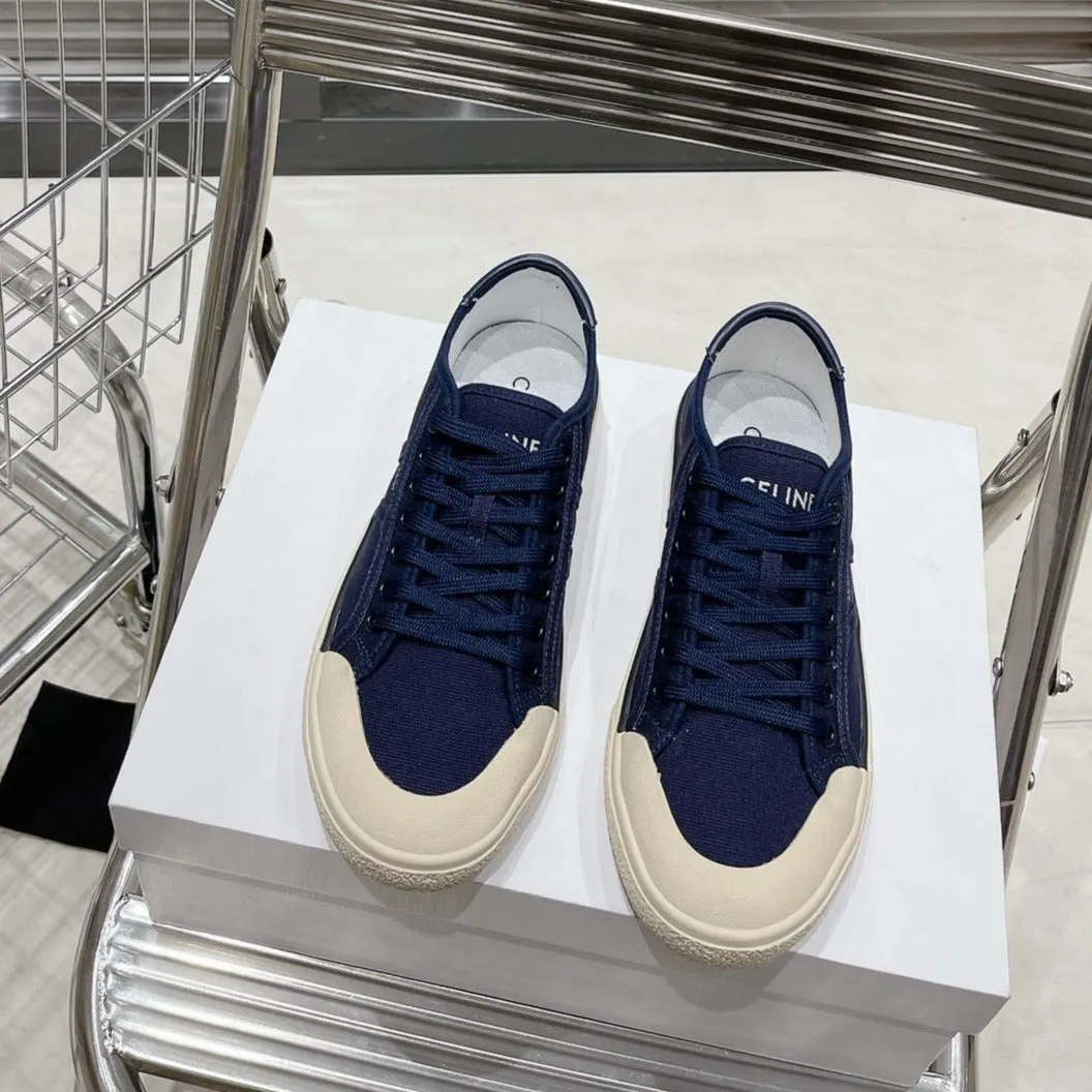 Cutting-edge TRIOMPHE JANE LACE-UP Celine IN SNEAKERS NAVY PATCH CANVAS WITH AND Supportive LOW CALFSKIN