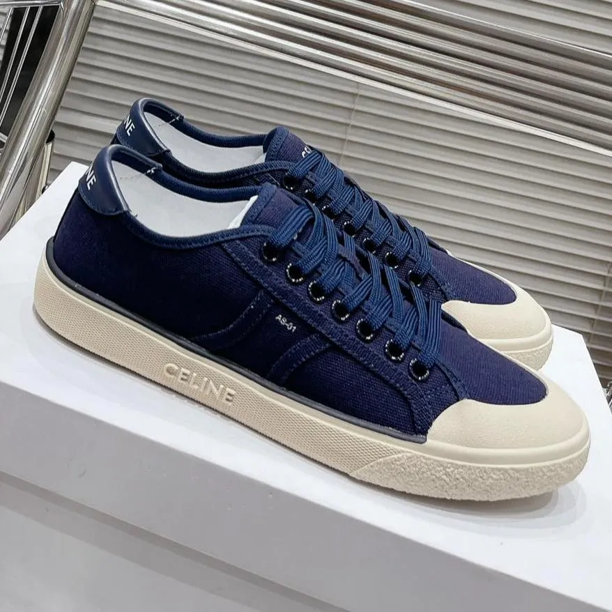 Cutting-edge TRIOMPHE JANE LACE-UP Celine IN SNEAKERS NAVY PATCH CANVAS WITH AND Supportive LOW CALFSKIN