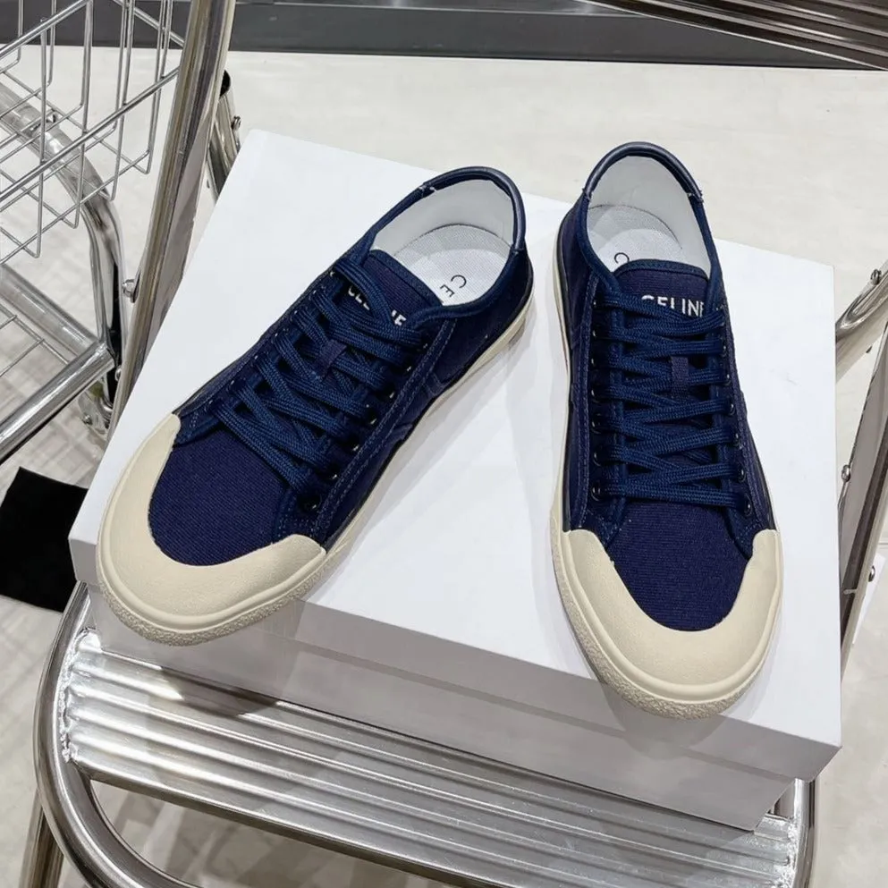 Cutting-edge TRIOMPHE JANE LACE-UP Celine IN SNEAKERS NAVY PATCH CANVAS WITH AND Supportive LOW CALFSKIN