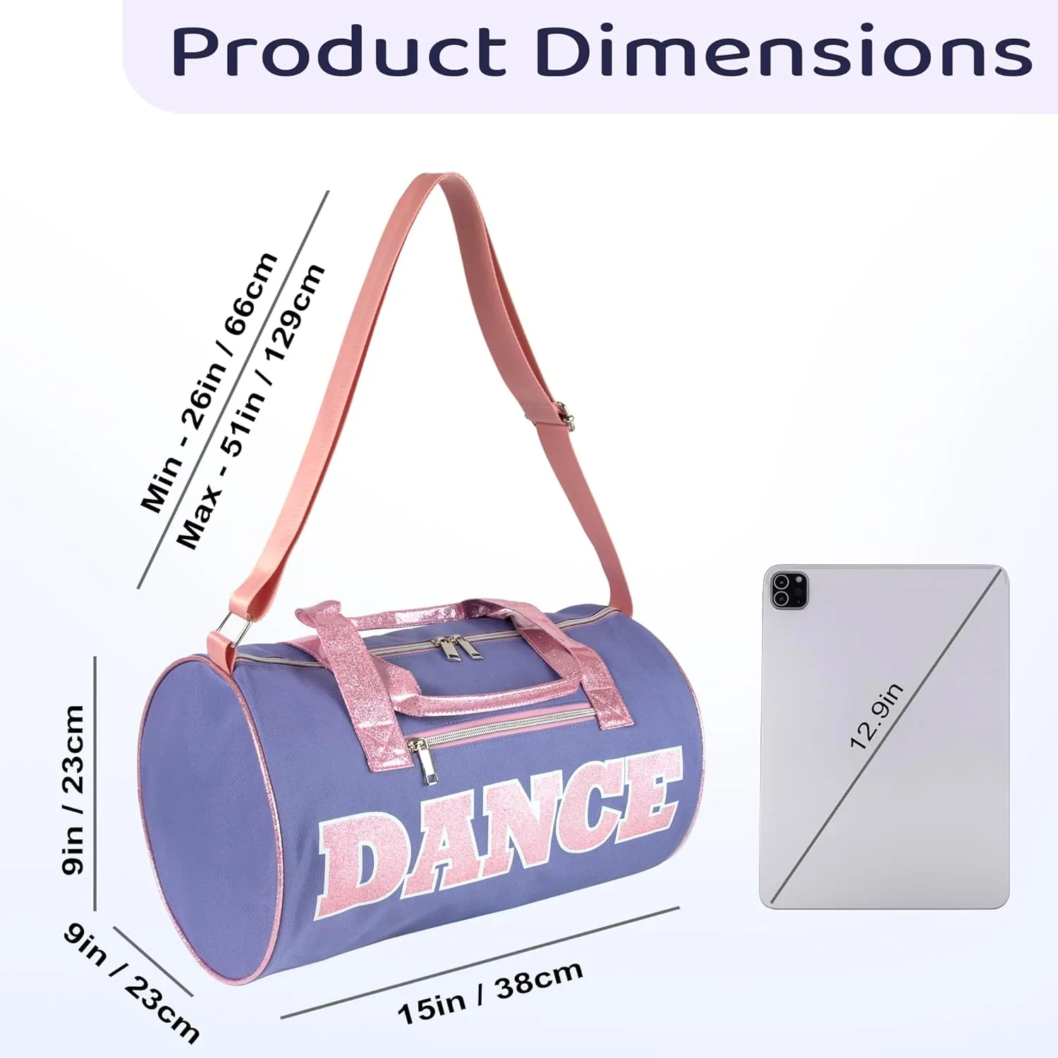 Dance Duffle Bags for Dancers, Girls, Teens, and Student Athletes, Fun Dance Workout Duffel Bag for Girls and Boys (Purple/Pink)