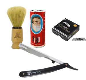 Derby -Arko Shaving Set (The Shave Factory Straight Razor   Brush   Premium Single Edge Blades   Soap)