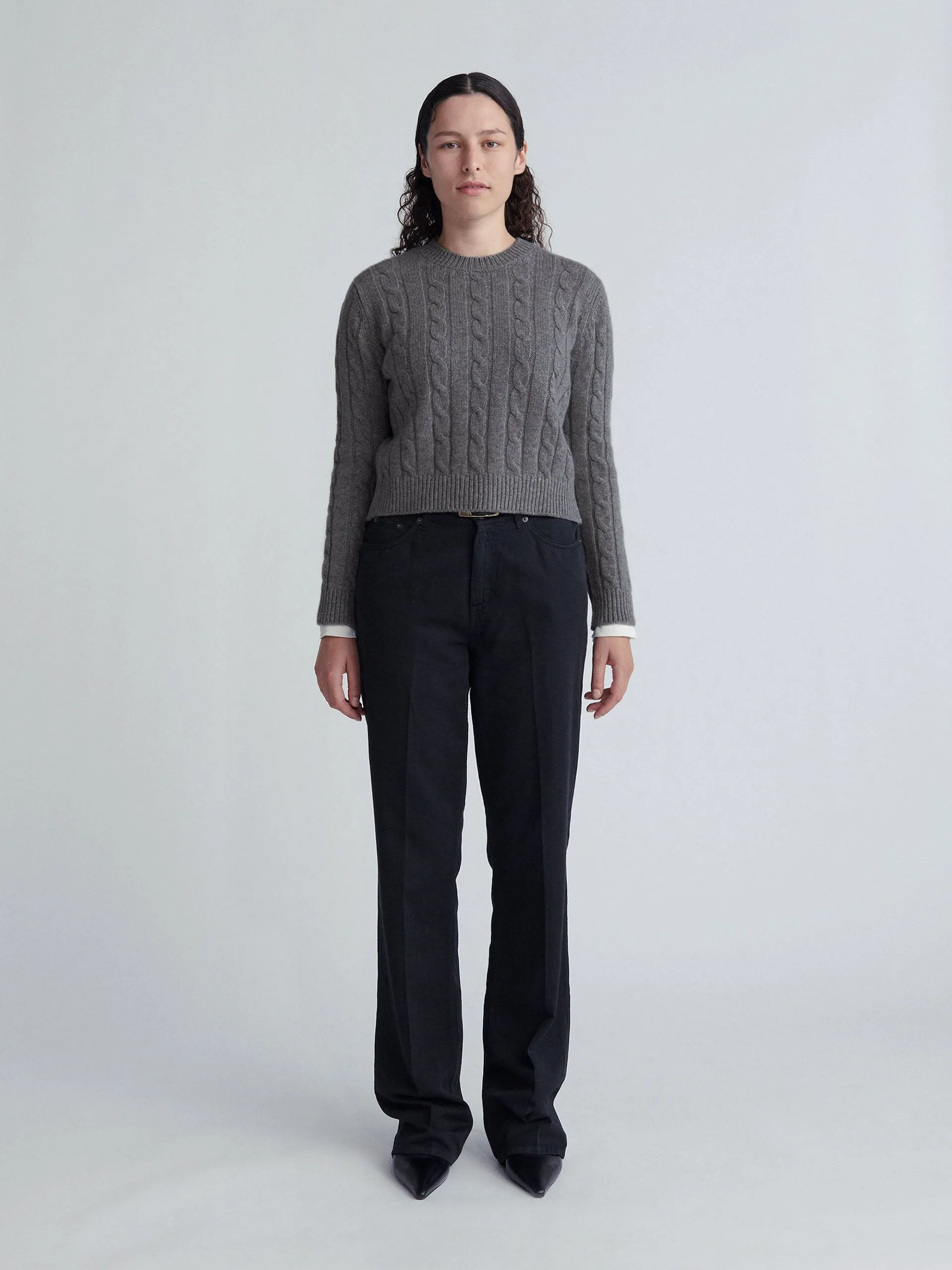 Derby grey Carrow cable crewneck