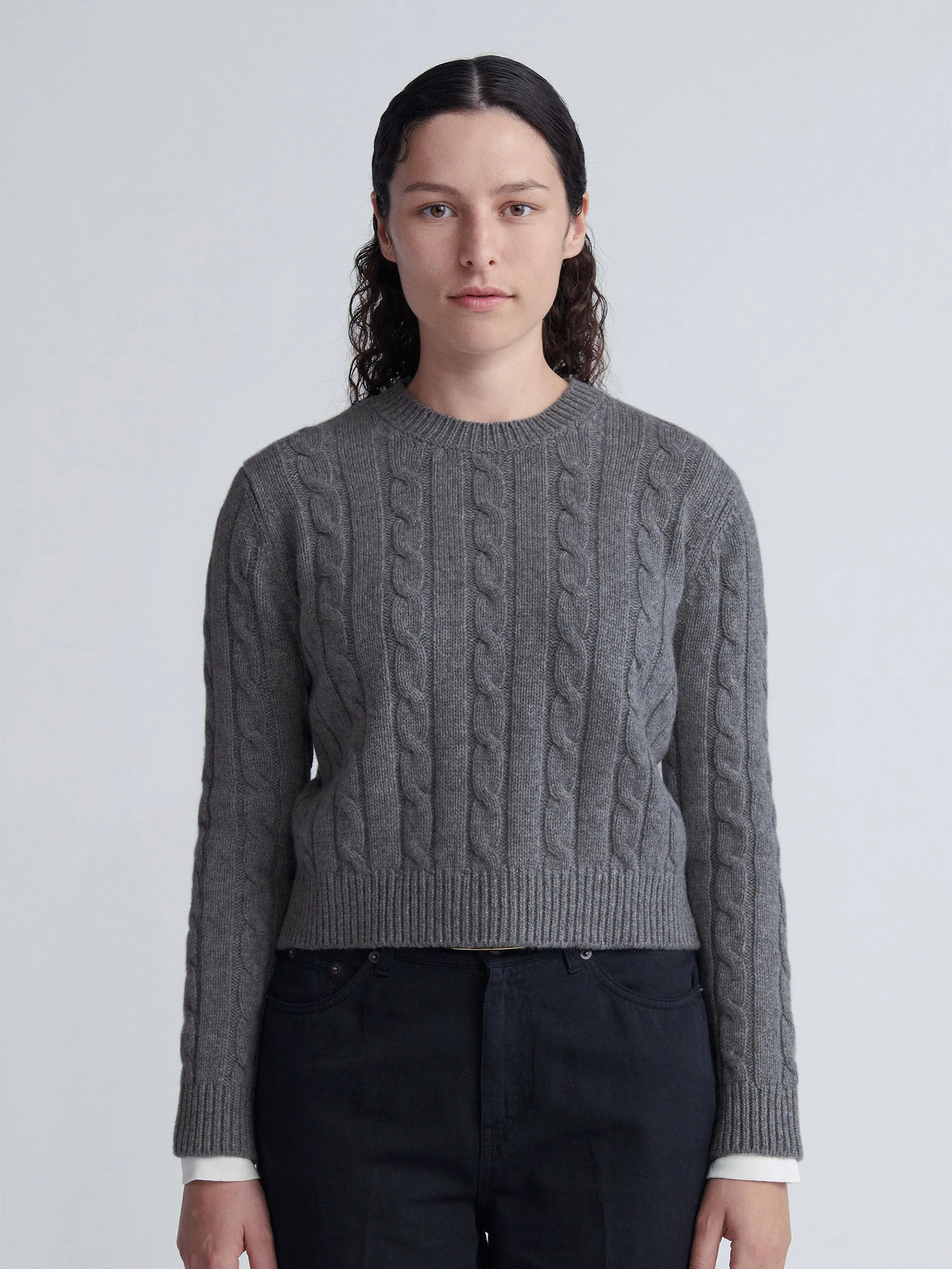 Derby grey Carrow cable crewneck