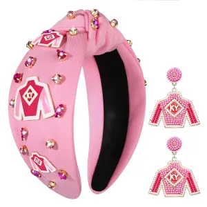 Derby Headband for Women - Style A, Kentucky Derby Riding Suit Headband with Beaded Horseshoe, Rhinestone, Silk, for Horse Race Day Hair Accessories Outfits Gifts