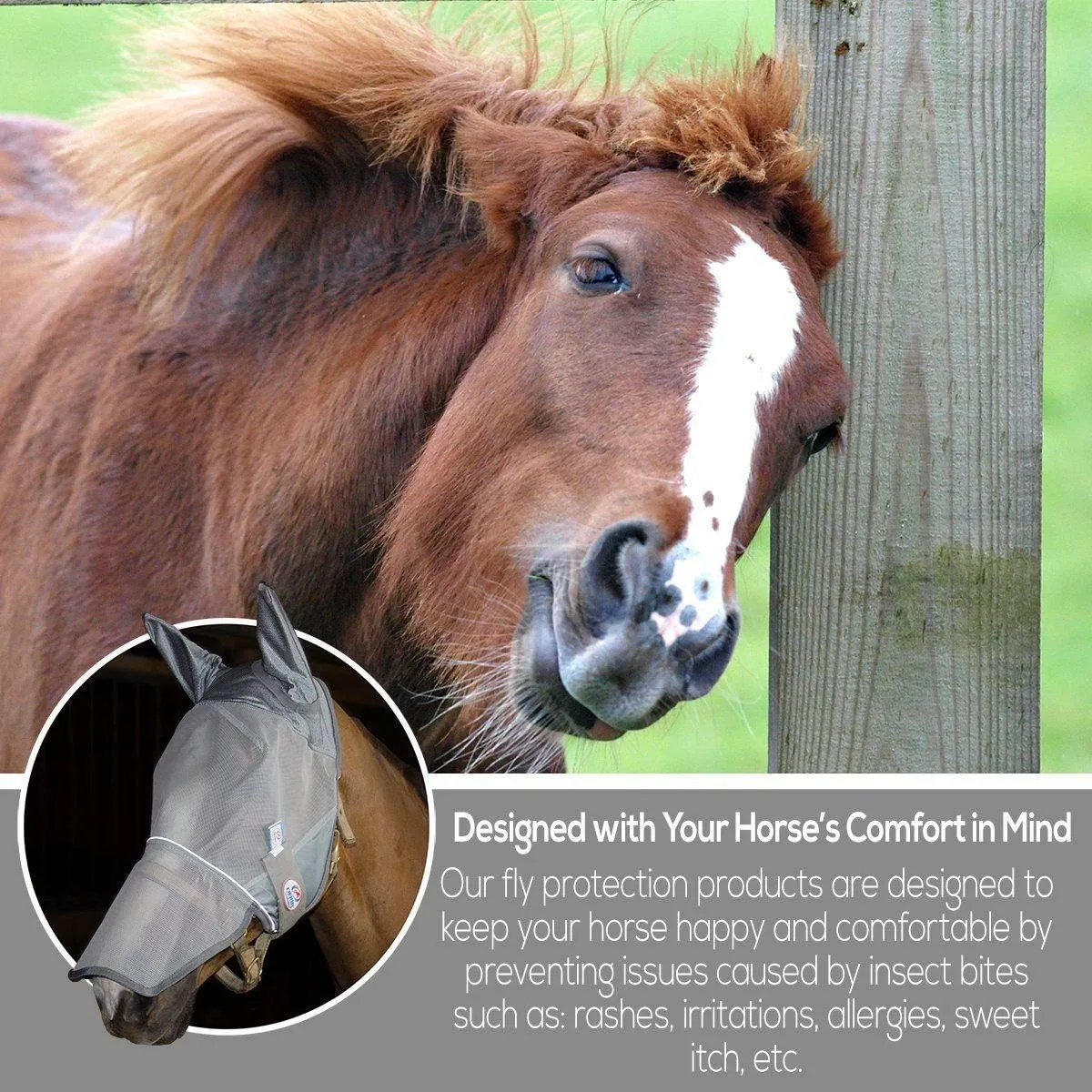 Derby Originals Reflective Fly Mask with One Year Warranty - with Ears and Nose Cover
