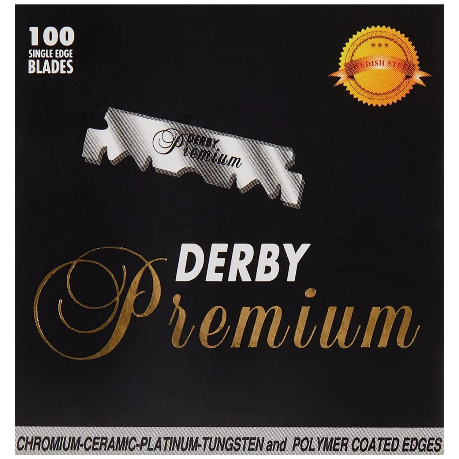 Derby Premium Single Edge Razor Blades, Ultra Sharp, Chromium - Ceramic - Platinum - Tungsten and Polymer Coated Edges (10)