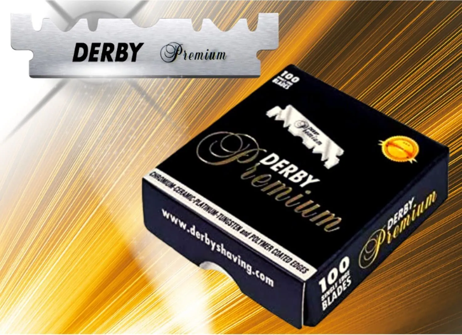 Derby Premium Single Edge Razor Blades, Ultra Sharp, Chromium - Ceramic - Platinum - Tungsten and Polymer Coated Edges (10)