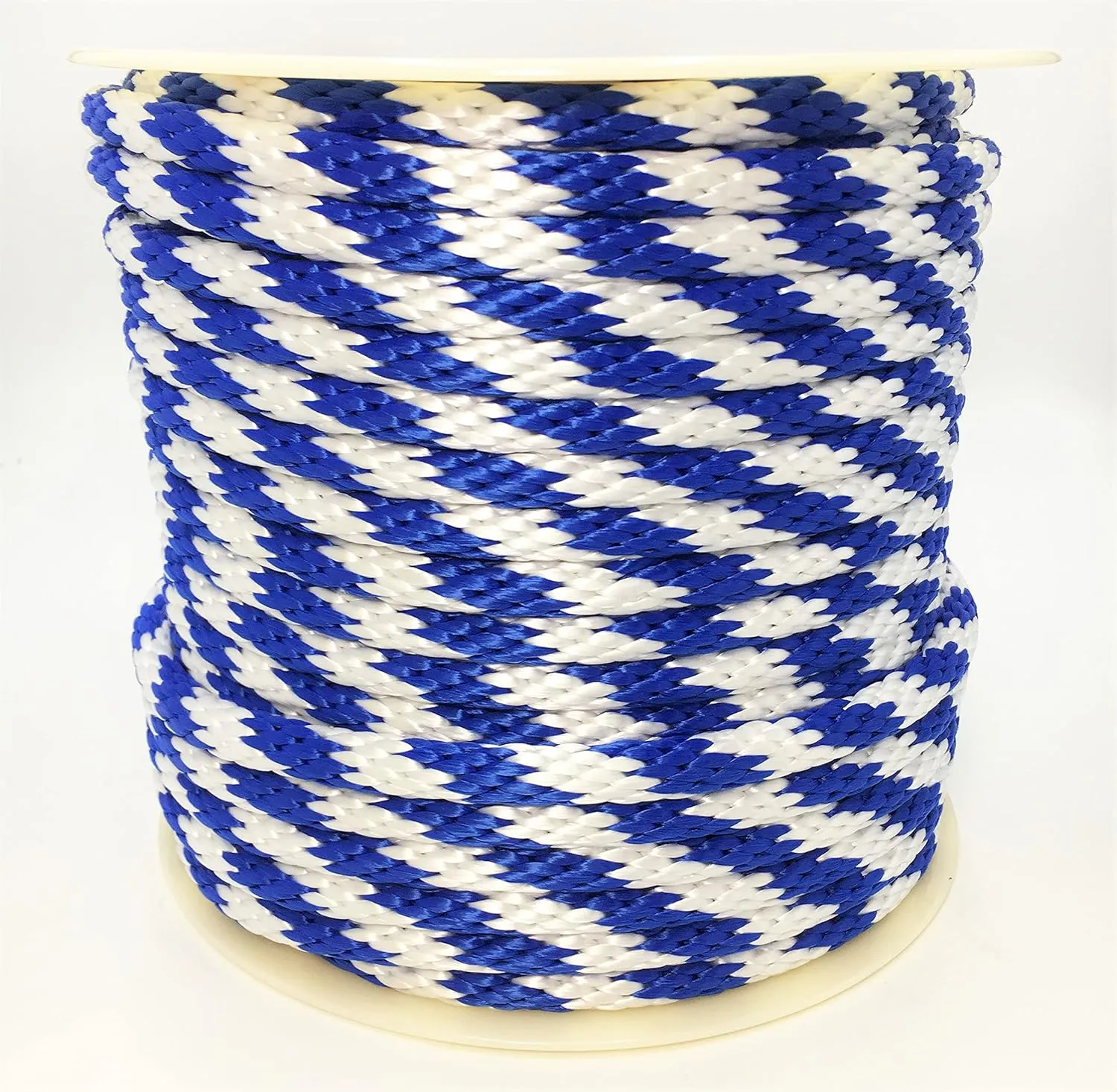 Derby Rope Blue & White 5/8” x 200’ Solid Braid Multifilament Utility Propylene All Purpose MFP, Soft Touch Equestrian, Cord for Crafts, Sport, Landscaping, Horse Tack, Pets leash & Décor, Made in USA