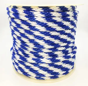 Derby Rope Blue & White 5/8” x 200’ Solid Braid Multifilament Utility Propylene All Purpose MFP, Soft Touch Equestrian, Cord for Crafts, Sport, Landscaping, Horse Tack, Pets leash & Décor, Made in USA