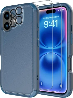 Diverbox for iPhone 16 Case [Shockproof] [Dropproof] [Tempered Glass Screen Protector   Camera Protectors] Heavy Duty Protection Phone Case Cover for Apple iPhone 16 (Blue)