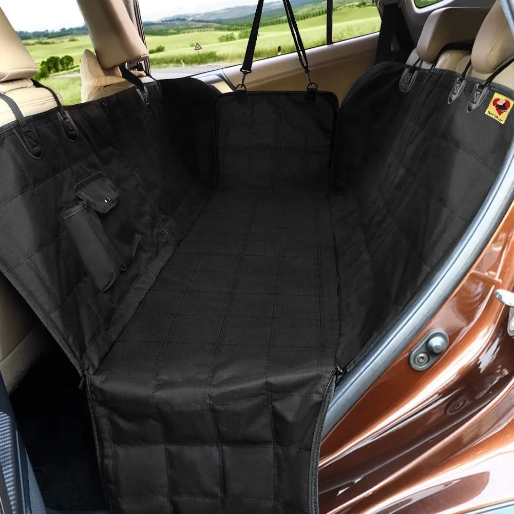 Dog Car Seat Covers Hammock for Cars Trucks SUV - Waterproof Pet Car Seat Protector for Backseats, More Durable Zippered Side Flaps Ensure Dog Travel Safety,Black Regular