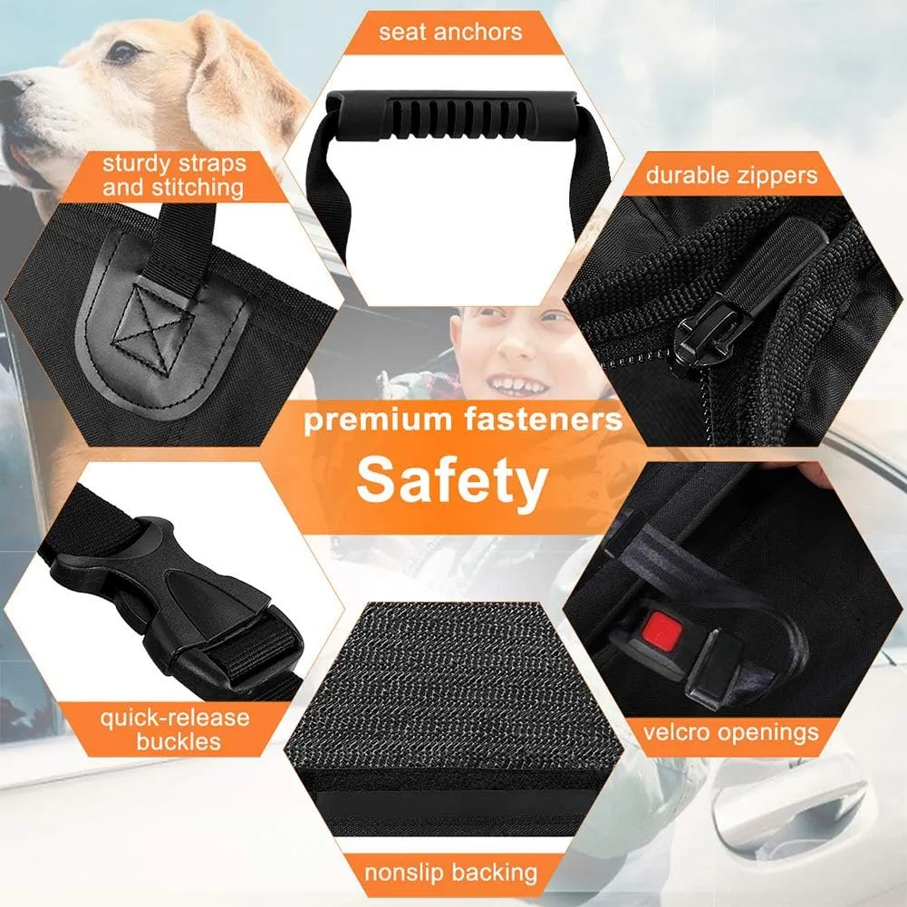 Dog Car Seat Covers Hammock for Cars Trucks SUV - Waterproof Pet Car Seat Protector for Backseats, More Durable Zippered Side Flaps Ensure Dog Travel Safety,Black Regular