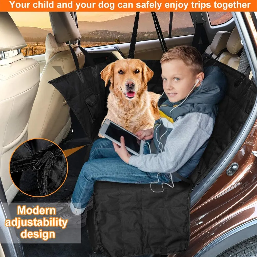 Dog Car Seat Covers Hammock for Cars Trucks SUV - Waterproof Pet Car Seat Protector for Backseats, More Durable Zippered Side Flaps Ensure Dog Travel Safety,Black Regular