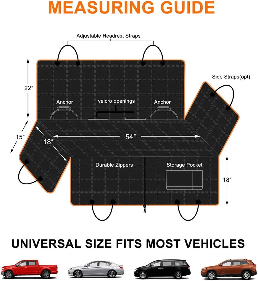 Dog Car Seat Covers Hammock for Cars Trucks SUV - Waterproof Pet Car Seat Protector for Backseats, More Durable Zippered Side Flaps Ensure Dog Travel Safety,Black Regular