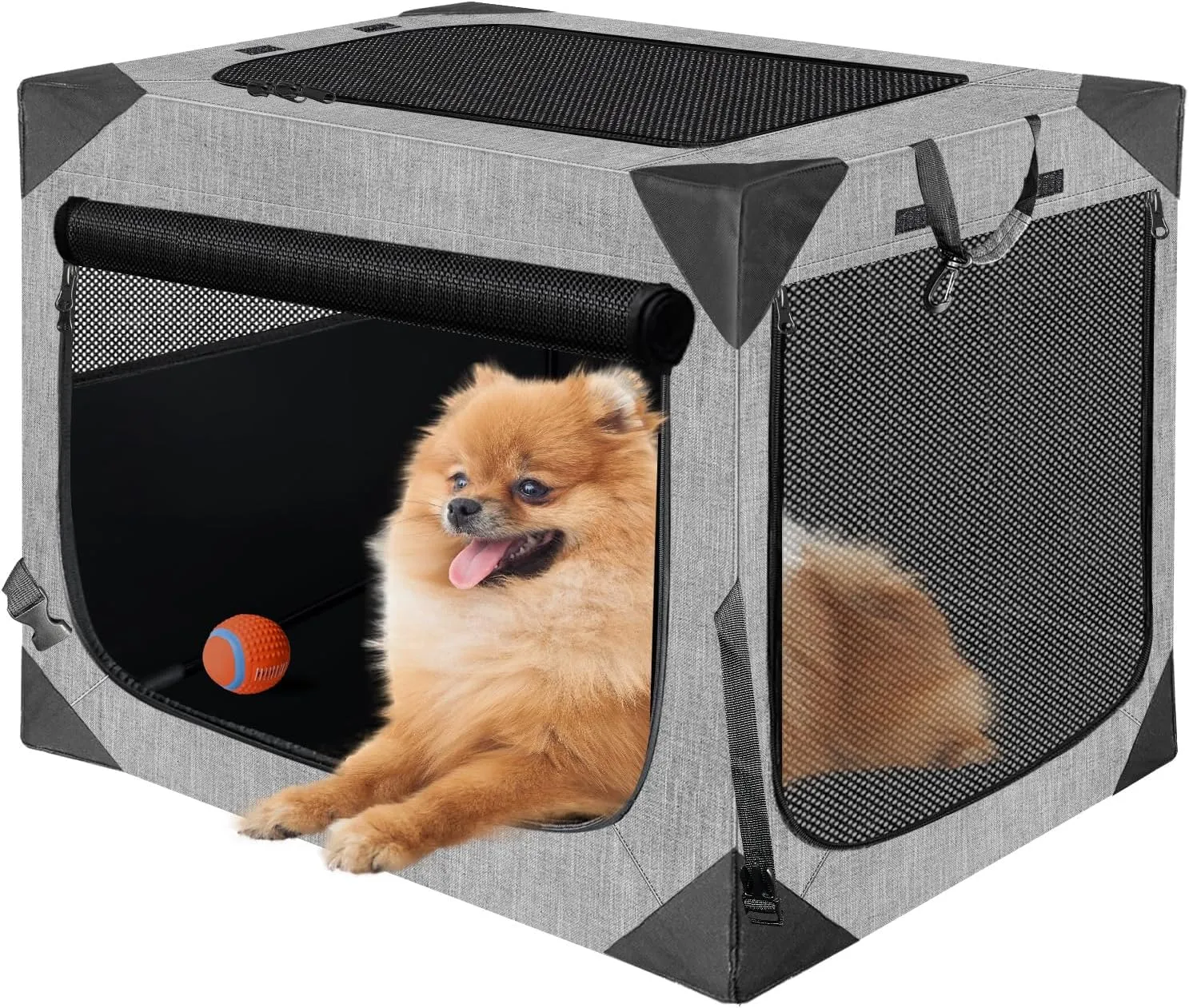 Dog Crates,Collapsible Soft Travel Crate for Medium Dogs (3 Year Warranty), Indoor & Outdoor Portable Pet Kennel with Chew Proof Mesh Window (French Gray,30" L x 21" W x 21" H) ﻿