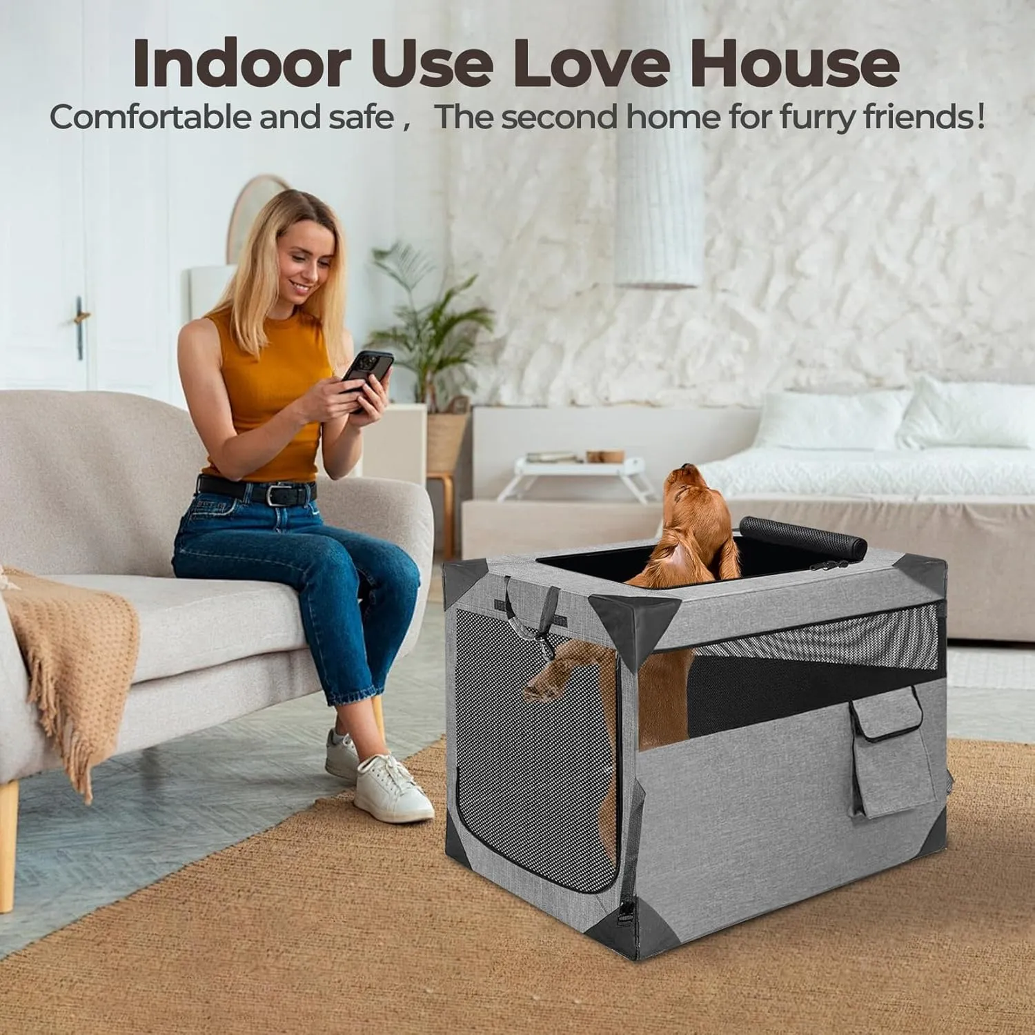 Dog Crates,Collapsible Soft Travel Crate for Medium Dogs (3 Year Warranty), Indoor & Outdoor Portable Pet Kennel with Chew Proof Mesh Window (French Gray,30" L x 21" W x 21" H) ﻿