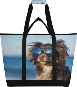 Dog Reusable Insulated Cooler Bag with Ice Pack Compartment - Large 47L Waterproof Thermal Grocery Tote for Picnic Beach Camping Lunch Storage