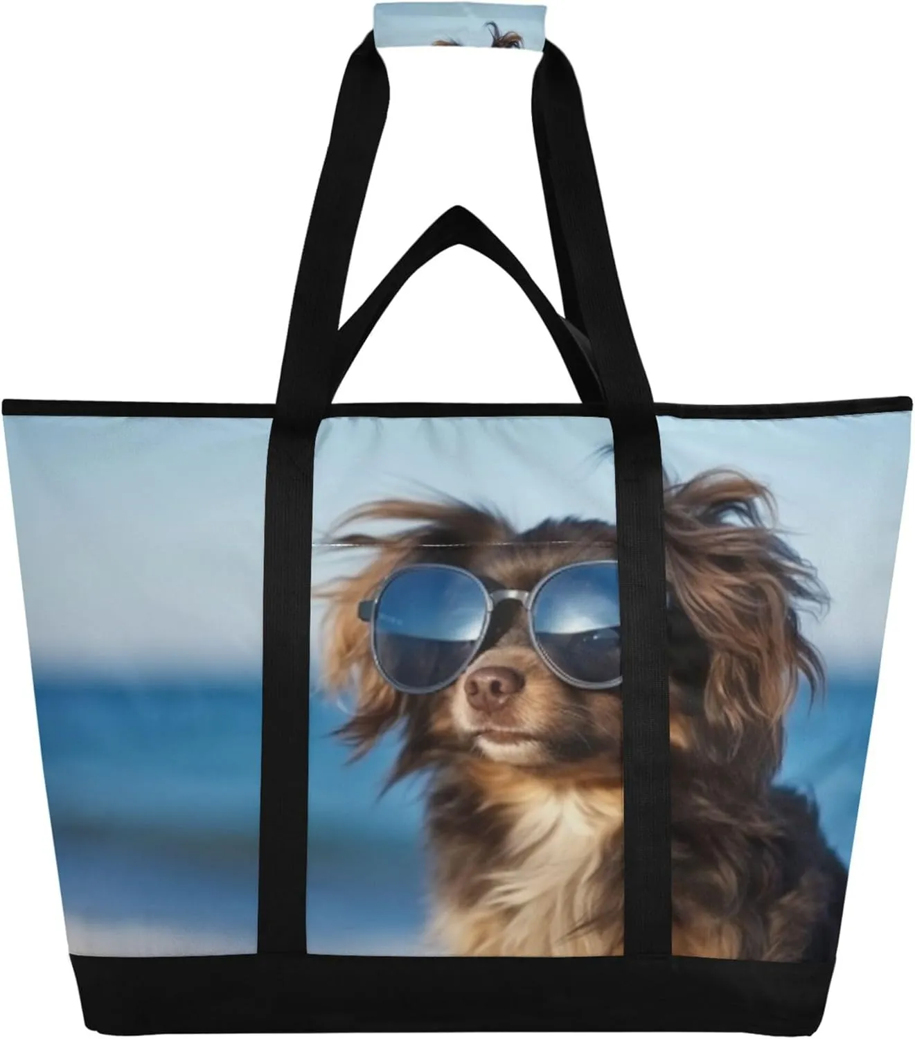 Dog Reusable Insulated Cooler Bag with Ice Pack Compartment - Large 47L Waterproof Thermal Grocery Tote for Picnic Beach Camping Lunch Storage