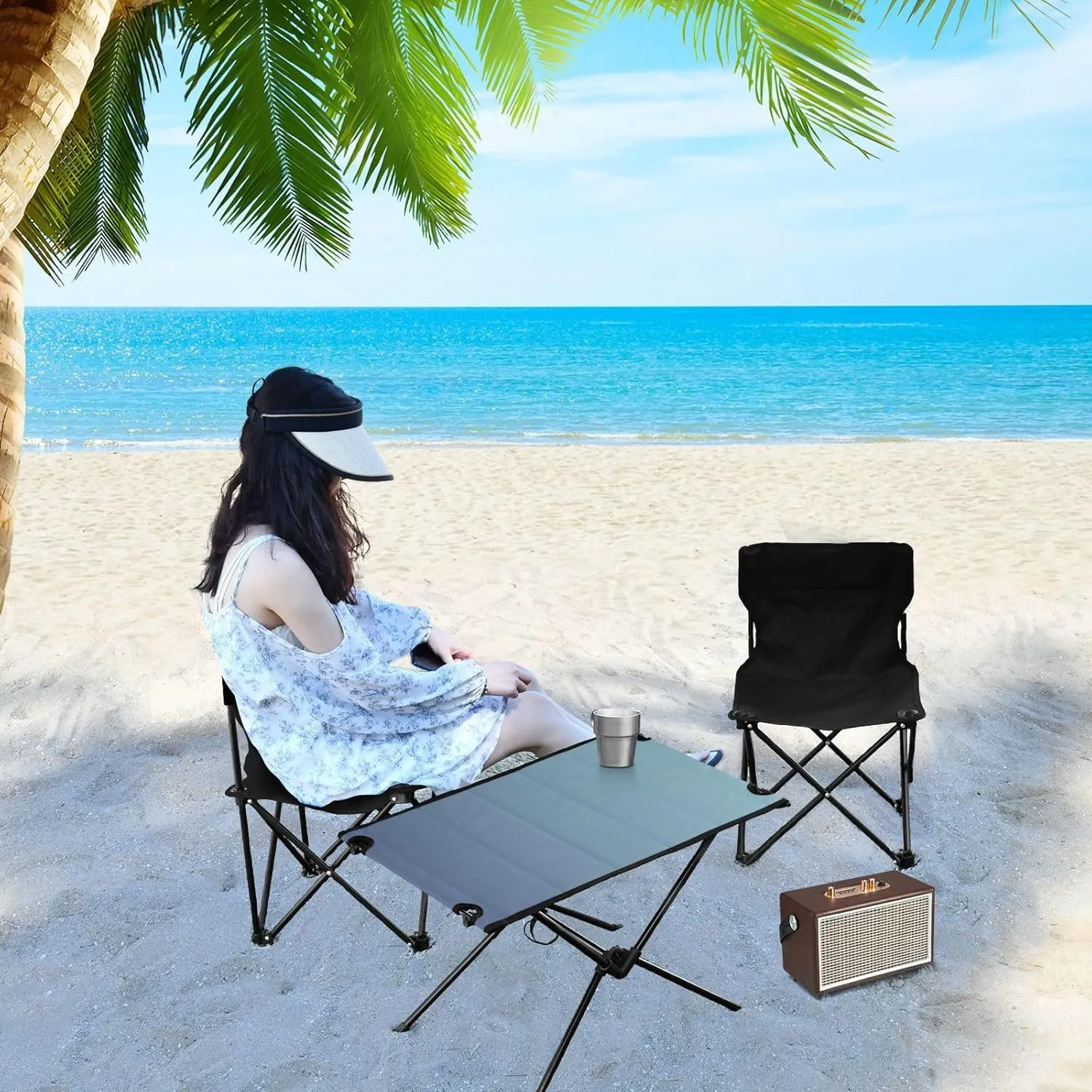 DOMIKING Blue Gradient Portable Camping Table Folding Picnic Tables with Carrying Storage Bag Beach Table for Camp Travel Beach 23.6 * 15.6 * 15 in
