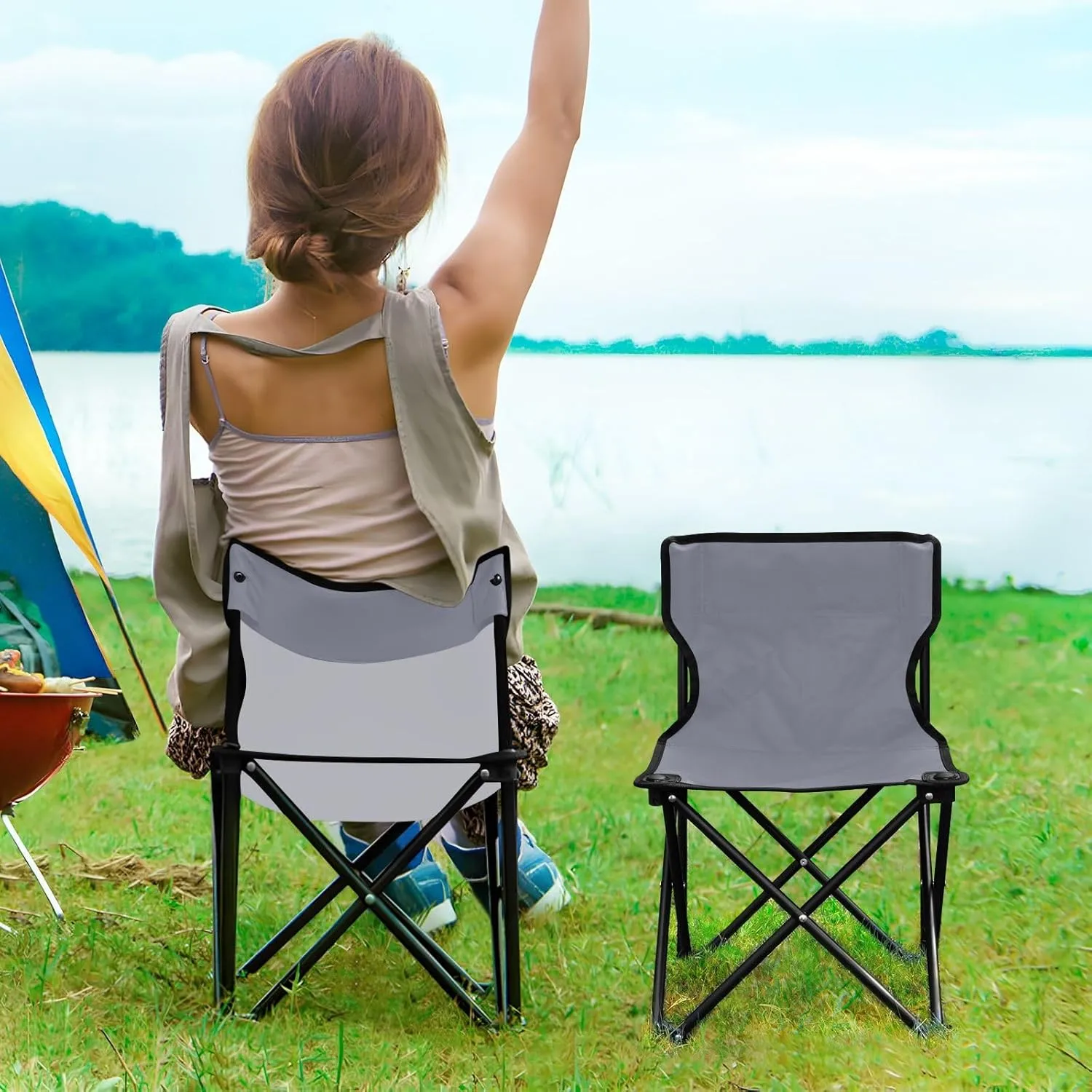 DOMIKING Grey Kids' Portable Camping Chairs for Outdoor Beach Chairs with Carry Bag Folding Chair for Camping Beach Picnic