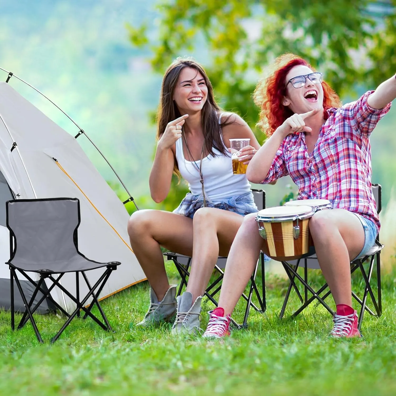 DOMIKING Grey Kids' Portable Camping Chairs for Outdoor Beach Chairs with Carry Bag Folding Chair for Camping Beach Picnic