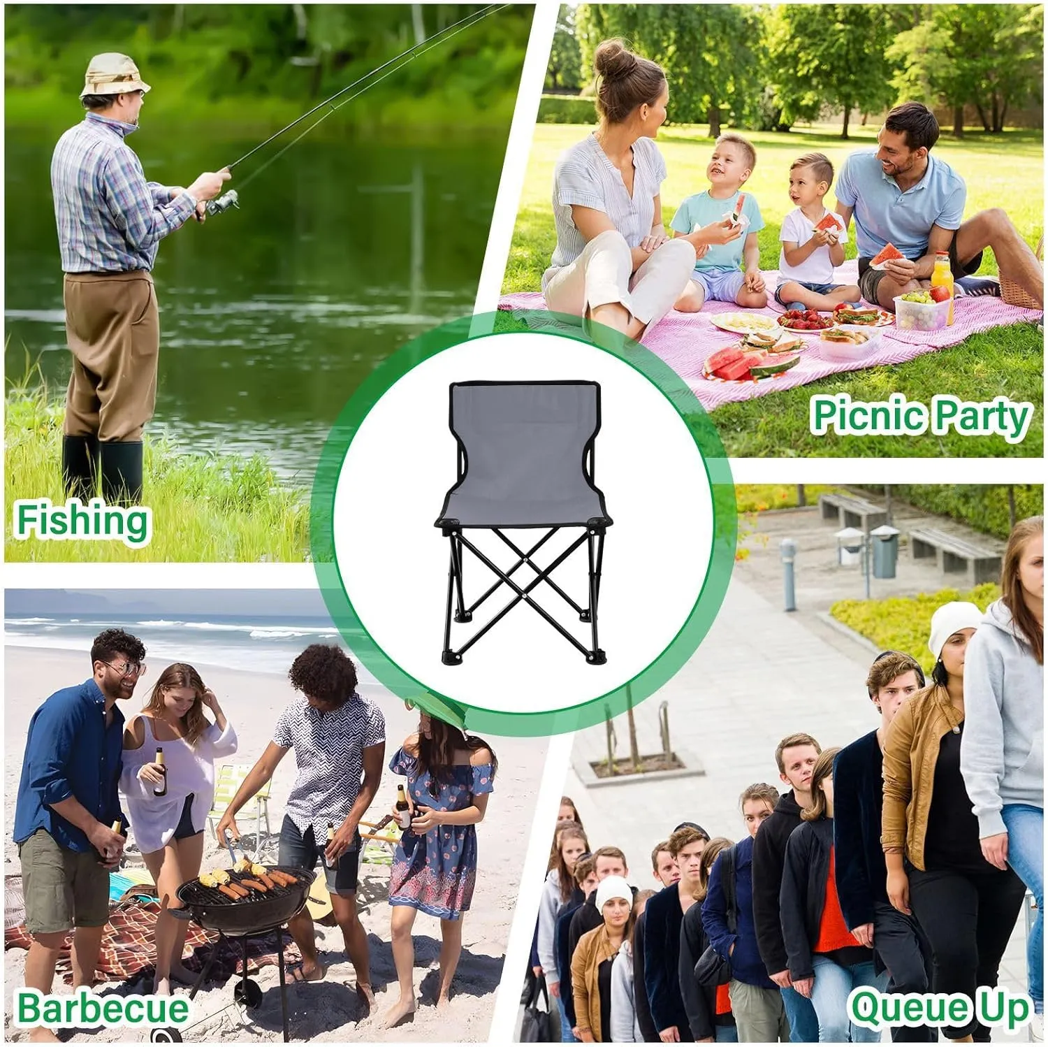 DOMIKING Grey Kids' Portable Camping Chairs for Outdoor Beach Chairs with Carry Bag Folding Chair for Camping Beach Picnic