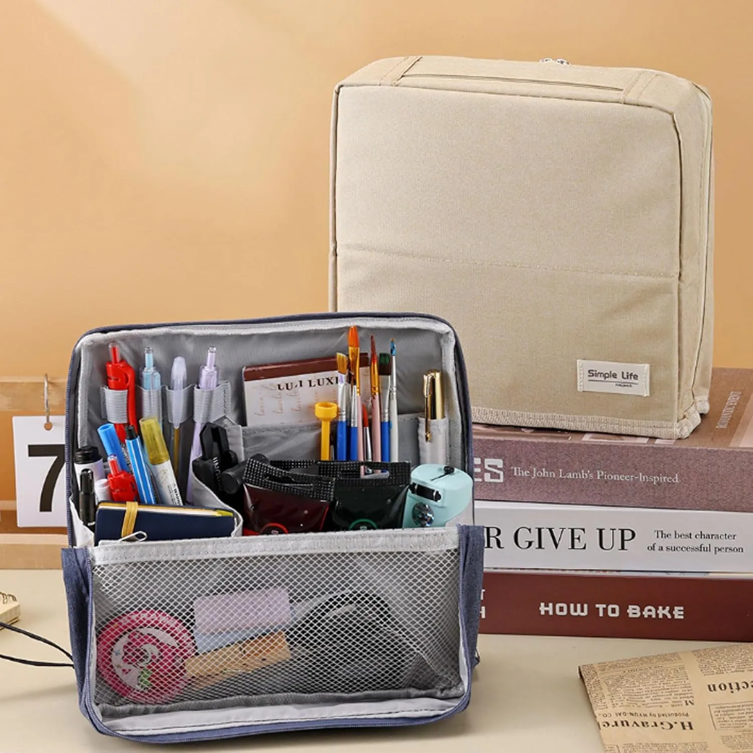 Doresty Makeup Bag,Standing Makeup Bag – Portable, Large Capacity,Waterproof,Multi-Purpose Large Capacity Oxford Cloth Standing Makeups Bags,for Daily,Travel (Dark)