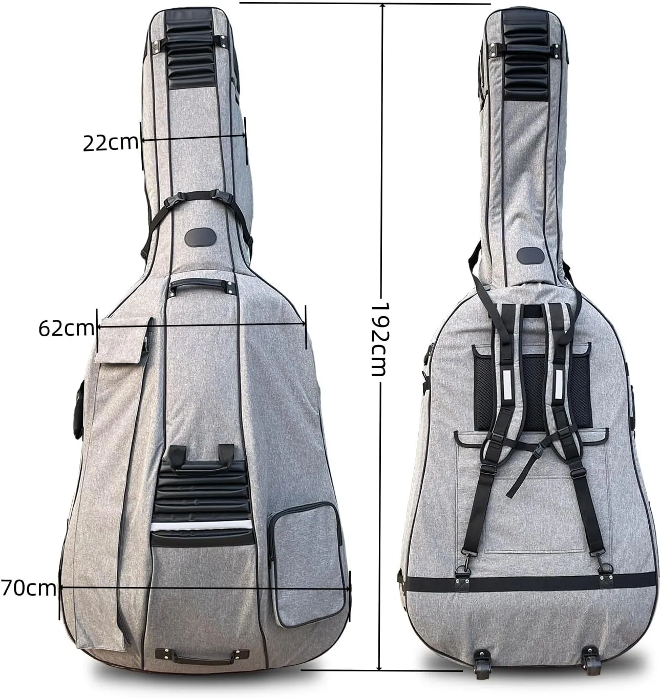 Double Bass Bag with wheels 3/4 Upright Bass Gig Bag Oxford Cloth String Bass bag Thickened liner Multiple storage pockets with Sturdy Handles and Straps (Grey)