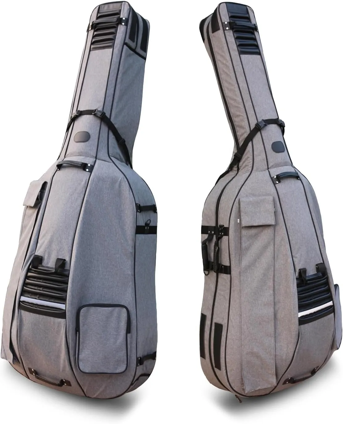 Double Bass Bag with wheels 3/4 Upright Bass Gig Bag Oxford Cloth String Bass bag Thickened liner Multiple storage pockets with Sturdy Handles and Straps (Grey)