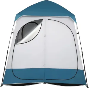 Double Dressing Tent, 2 Room Shower Shelter, 7.5 FT Instant Pop Up With Carrying Bag, Privacy Changing Room for Portable Toilet, Easy Setup, Camping, Blue/White